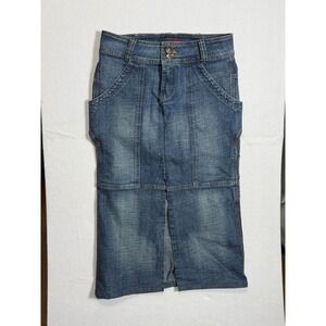 Vintage Y2K PHJ Italy Utility Flirt High Slit Denim Midi Skirt M